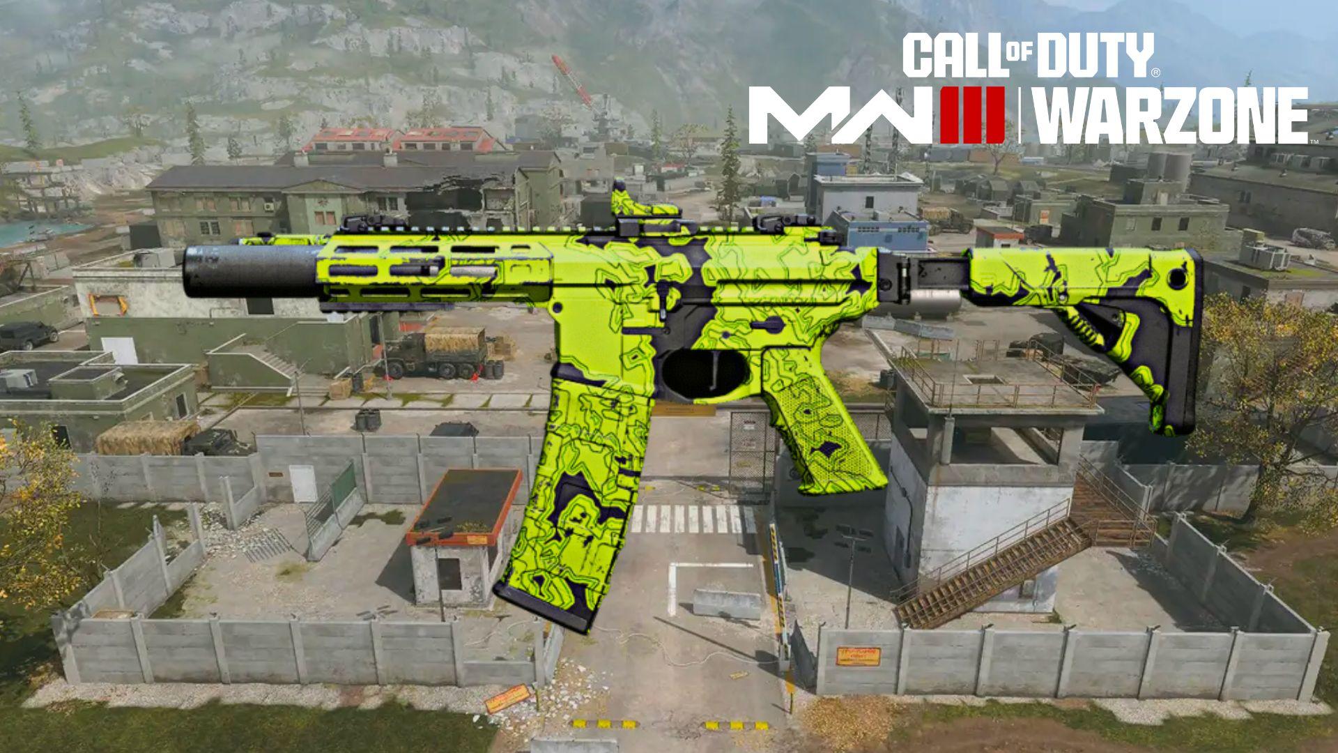 Chimera in Modern Warfare 2 with black and green skin over Warzone map