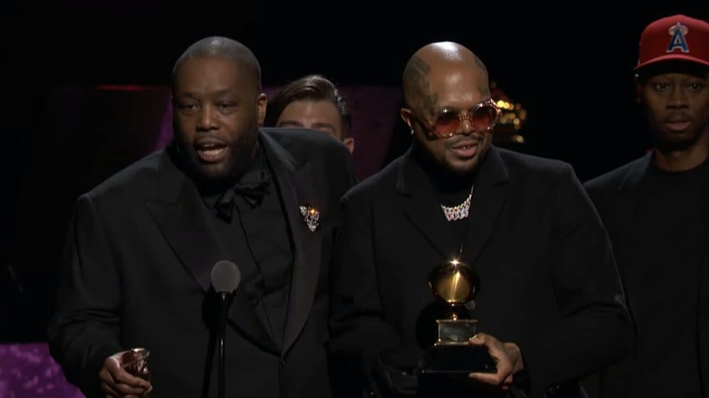 Rapper Killer Mike accepts an awards at the 2024 Grammy Awards