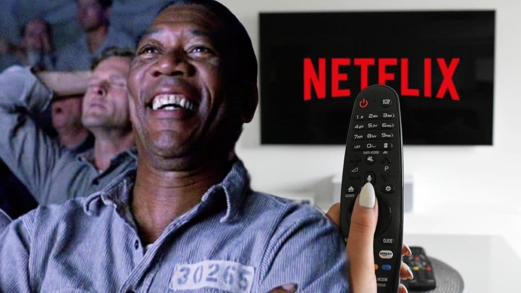 Morgan Freeman in The Shawshank Redemption and someone watching Netflix