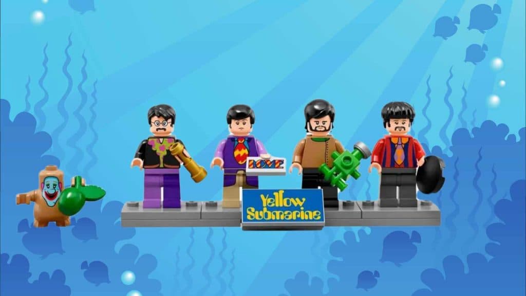 The minifigures of The Beatles included with the LEGO Ideas Yellow Submarine set.