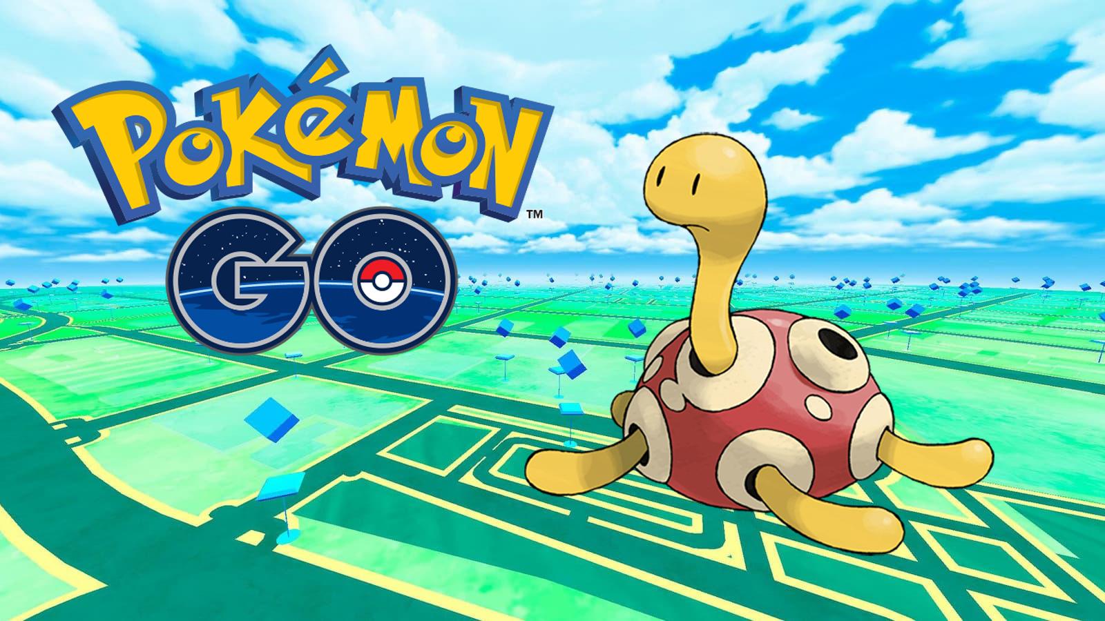 Shuckle and the Pokemon Go logo