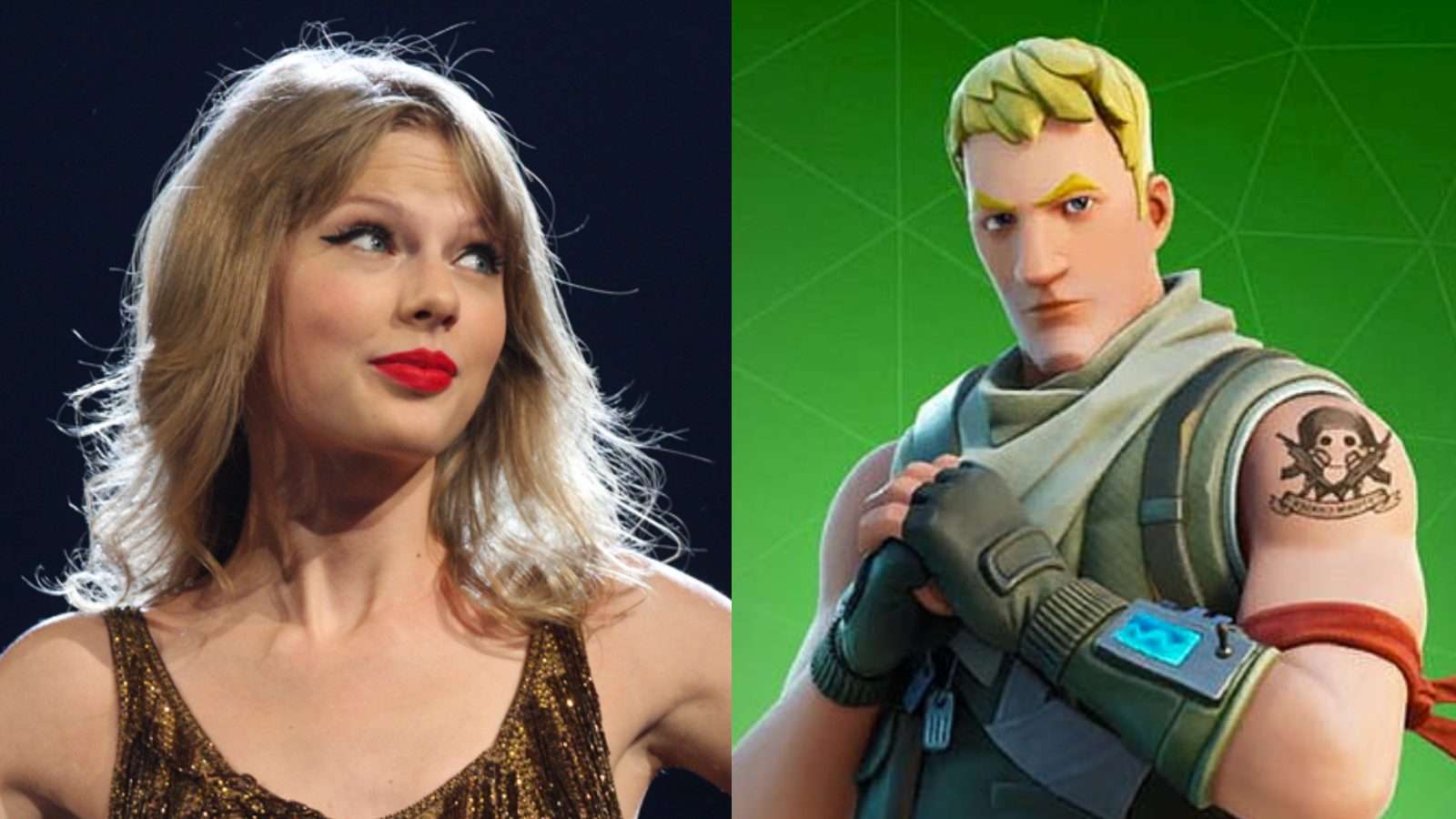 Taylor Swift and a character from the game Fortnite.