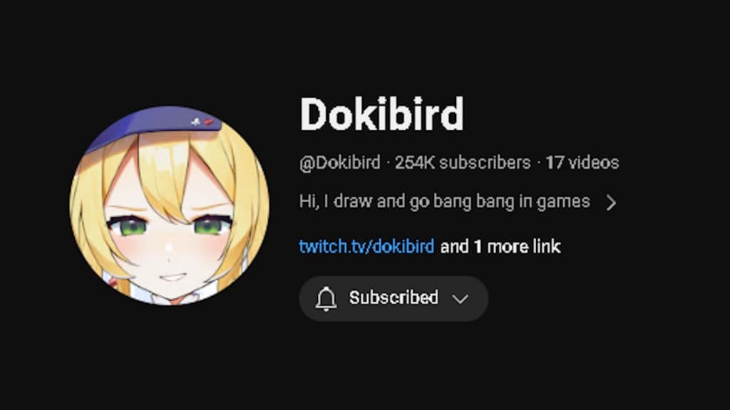 Dokibird's YouTube subsciber count on February 6, 2024.