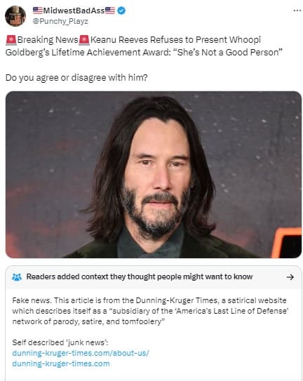 twitter post about keanu reeves and whoopi goldberg