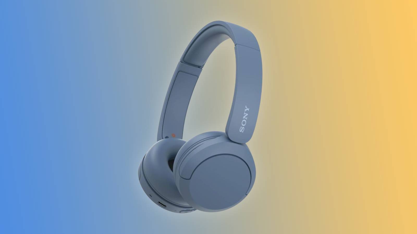 Sony headphones on a blue and yellow gradient background
