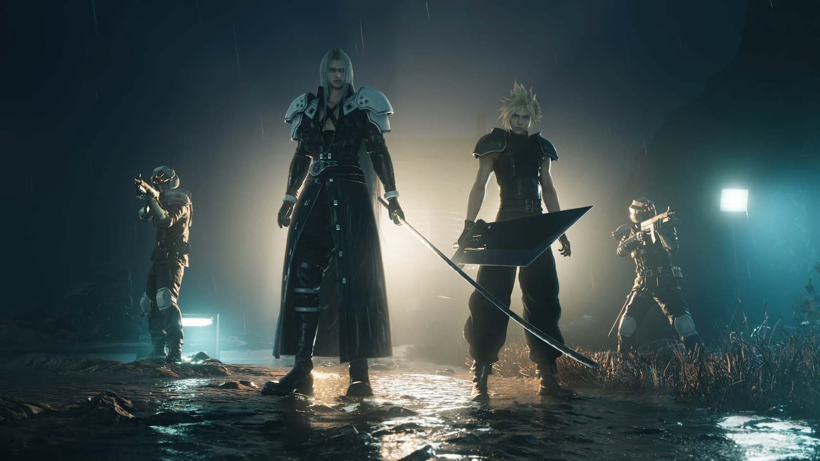 Cloud and Sephiroth with Shinra soldiers in FF7 Rebirth