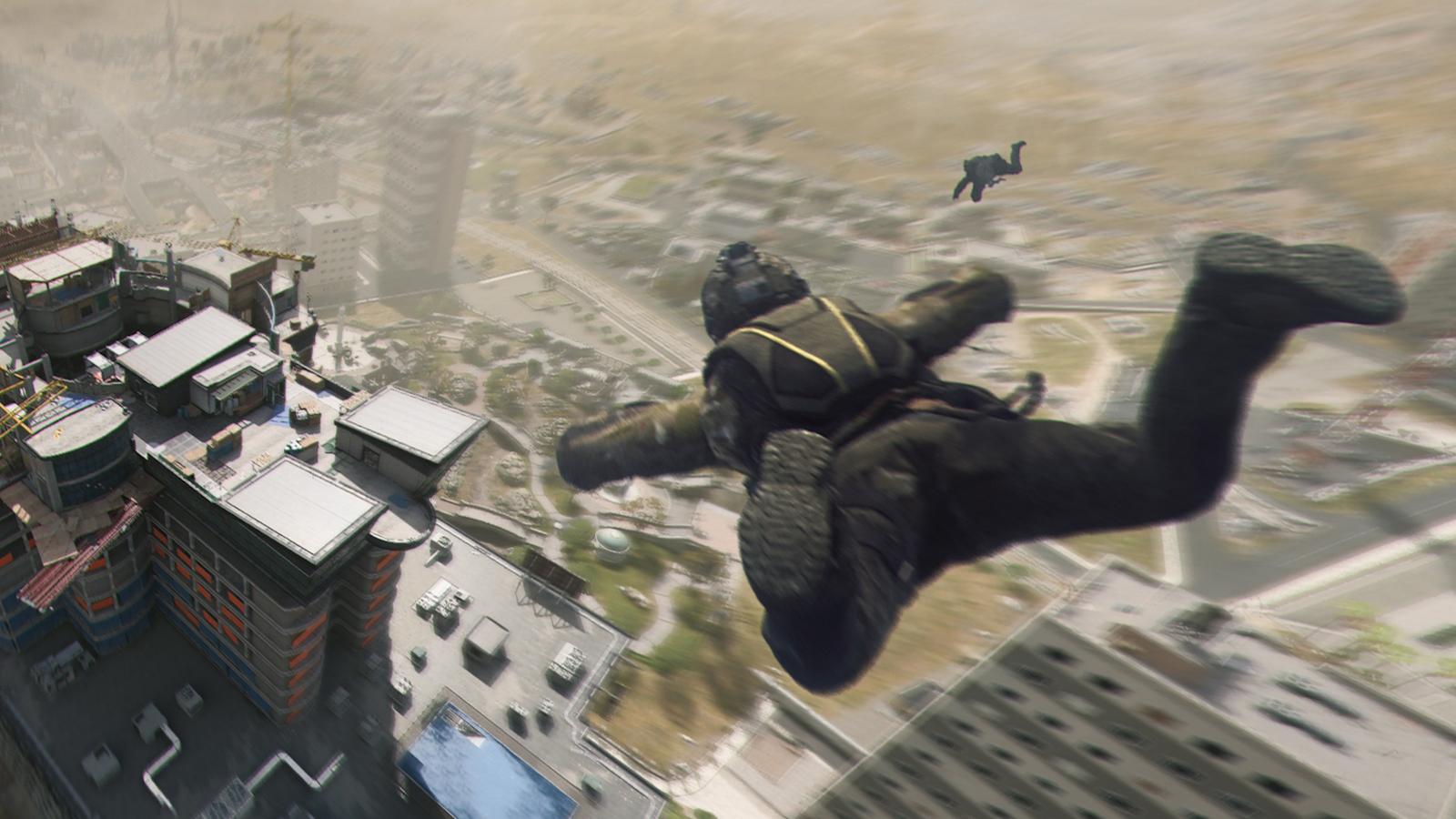Player parachuting out of plane in Modern Warfare 3.
