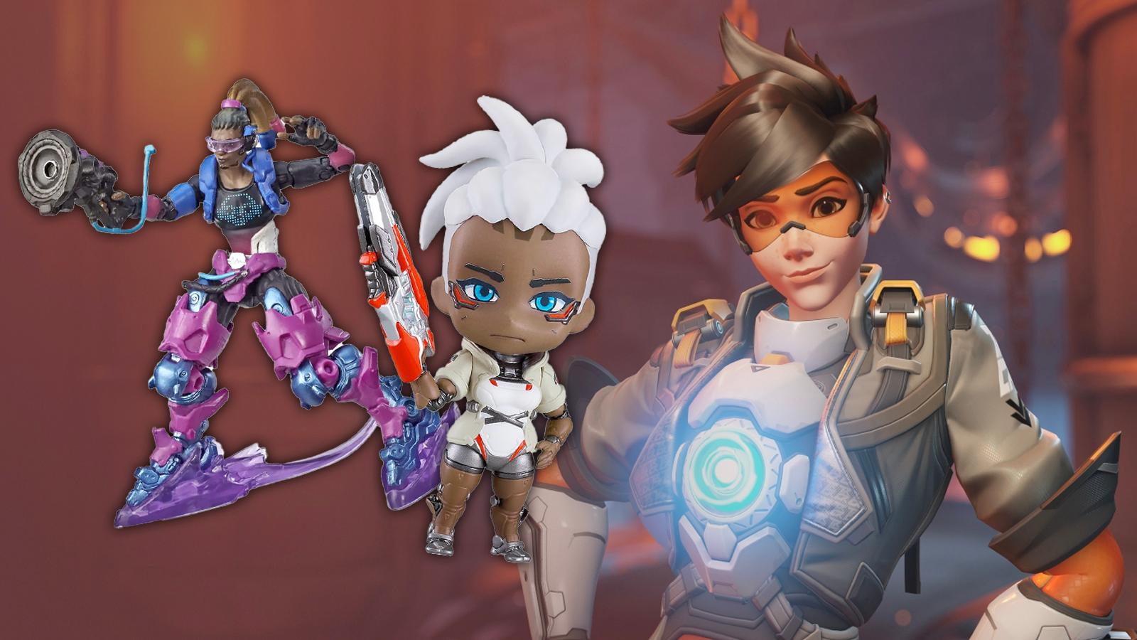 tracer from overwatch next to two figures from the franchise