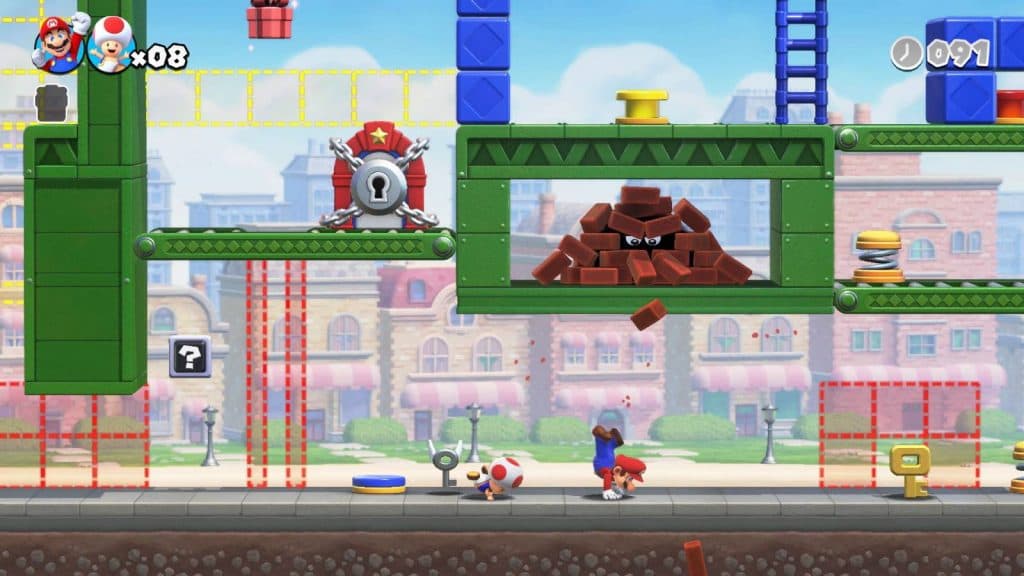 Mario and a Toad walk through a level