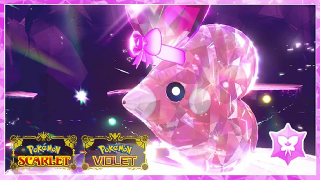 The Pokemon Luvdisc is visible in a tera Raid with the Fairy Tera-type