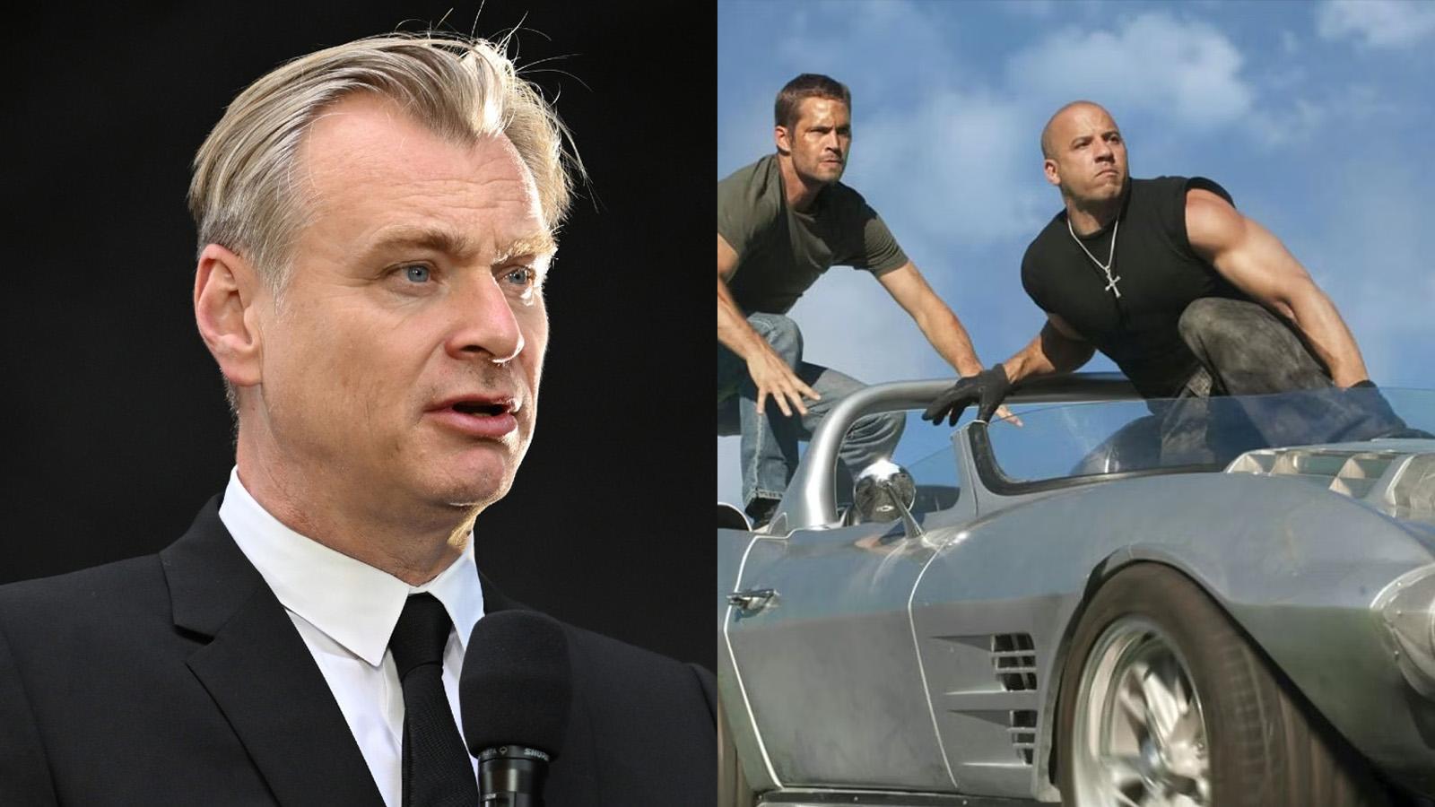 An image of Christopher Nolan besides a still from the Fast and the Furious franchise