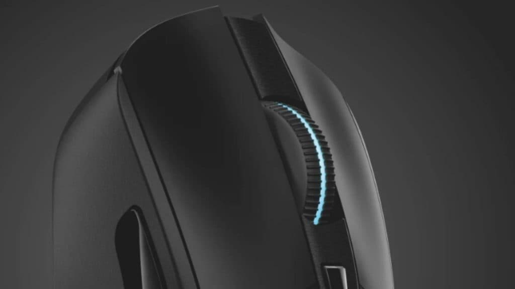 Closeup image of the Logitech G703 lightspeed wireless gaming mouse.