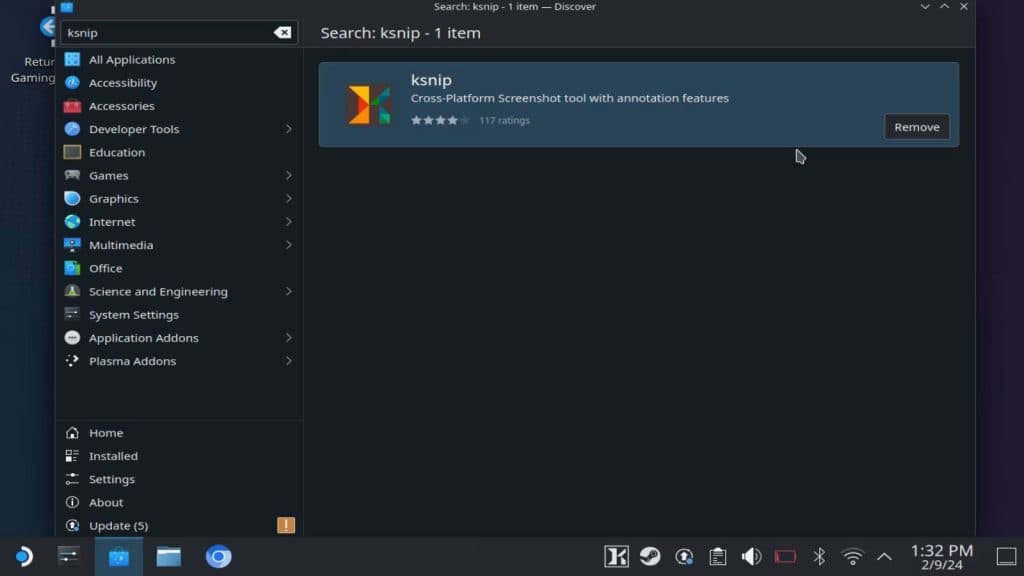 A screenshot of the Discover app on the Steam Deck.