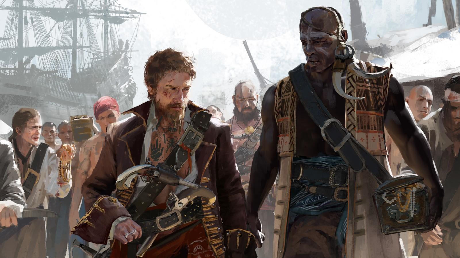 Two pirates followed by their crew in Skull and Bones