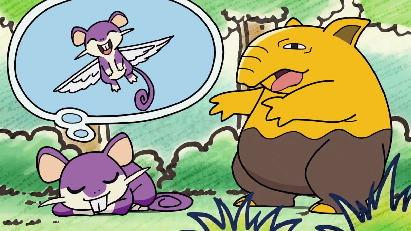 Drowzee eating Rattata dreams in the Pokemon Journeys anime