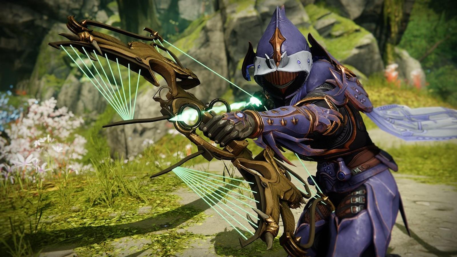 Destiny 2 player using Wish-Keeper bow in Starcrossed exotic mission.