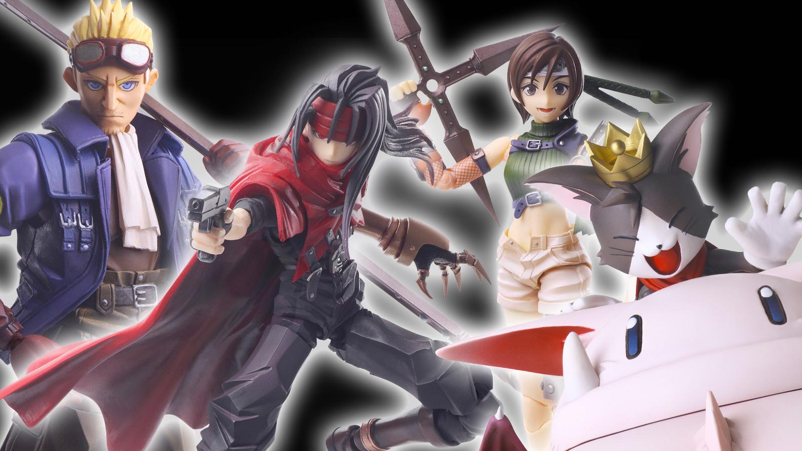 final fantasy 7 figures of characters from left to right: cid, vincent, yuffie, cait sith