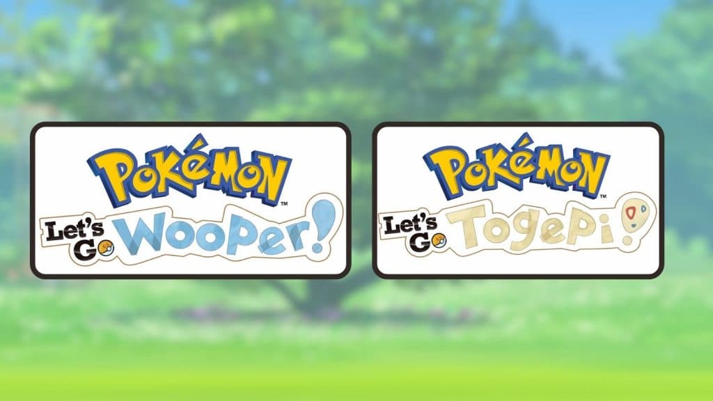 Pokemon Let's Go Wooper and Togepi logos with GO background.