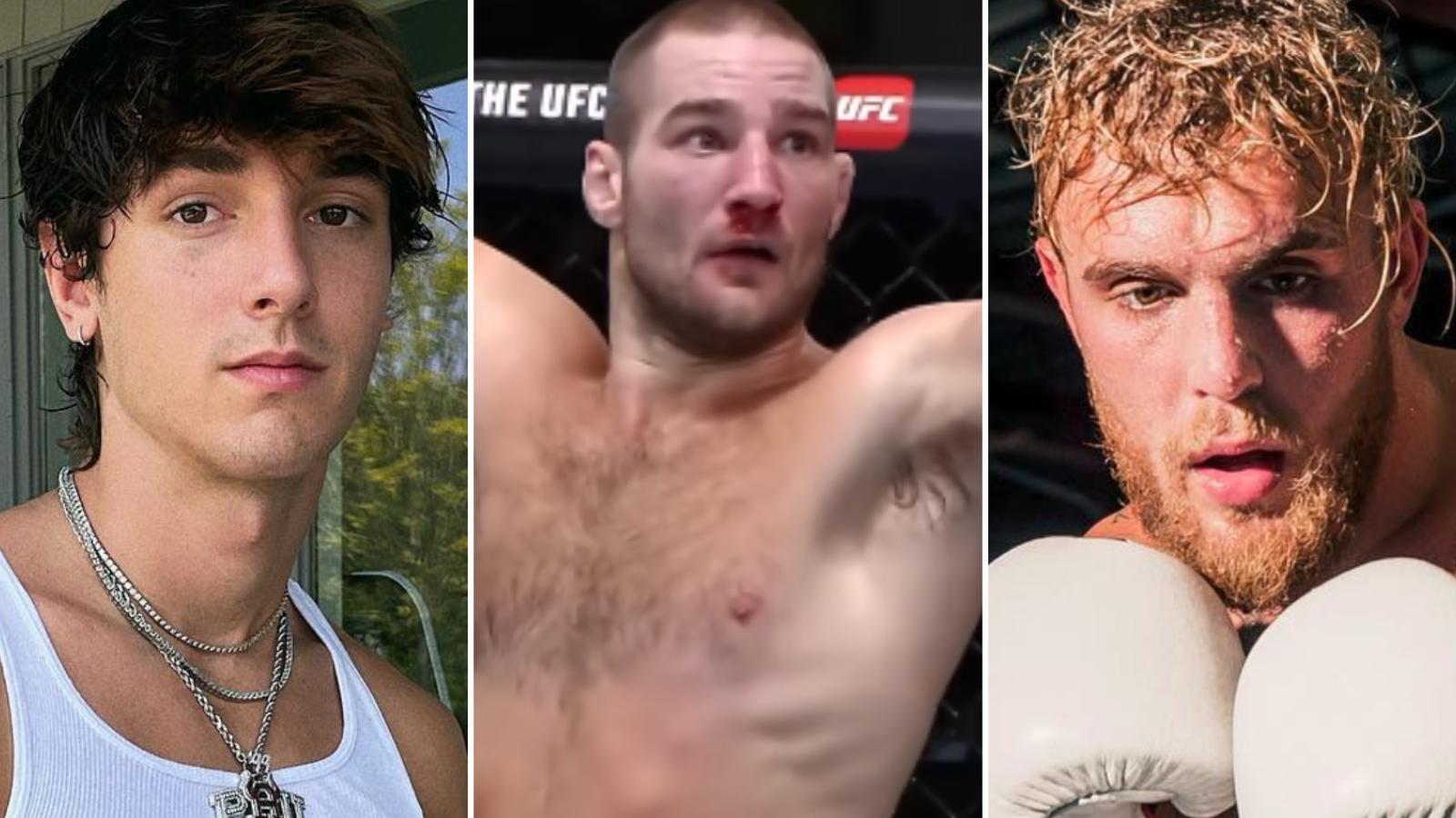 ufc fighter sean strickland with bryce hall and jake paul