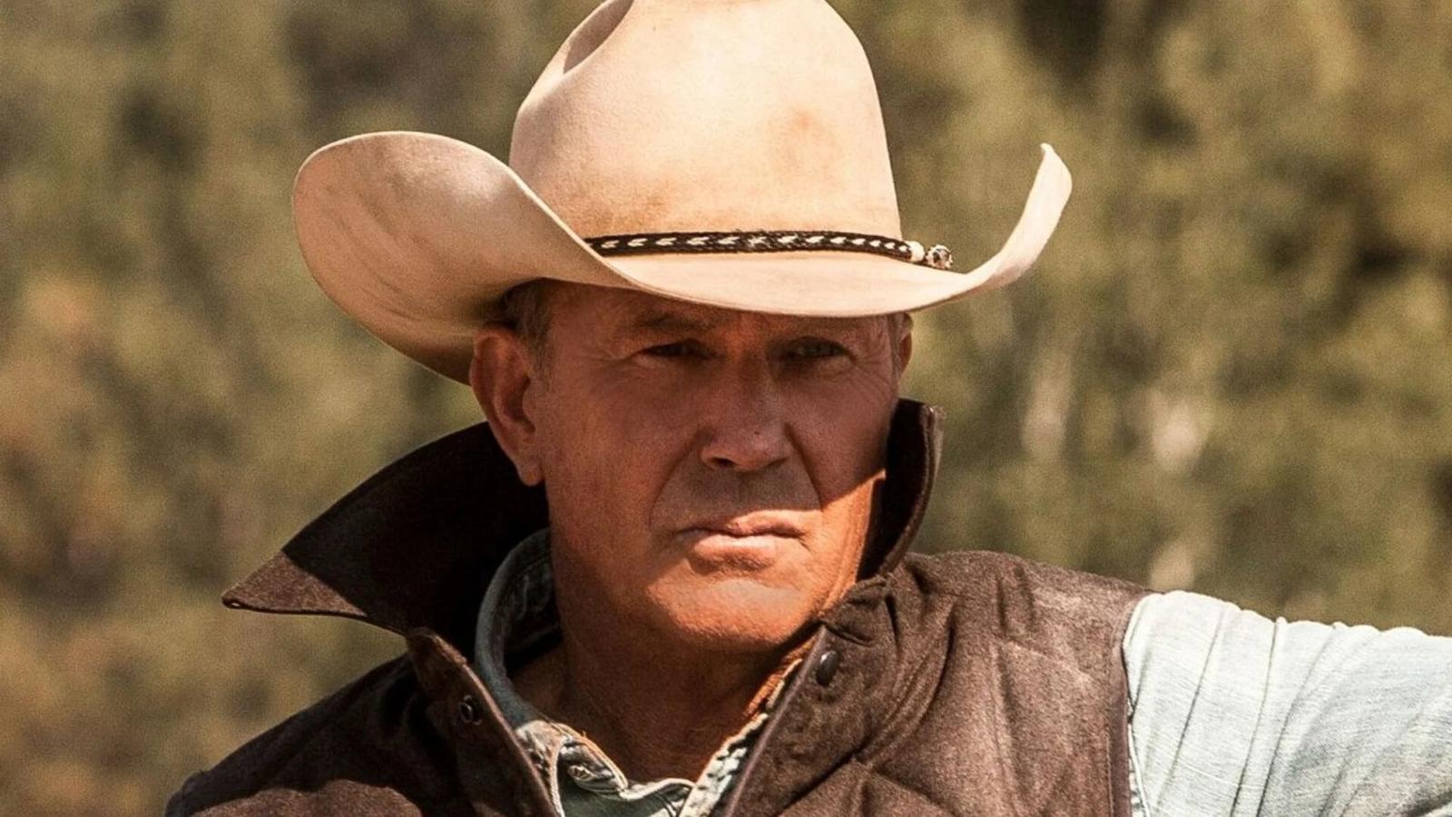 Kevin Costner as John Dutton in Yellowstone looking into the distance