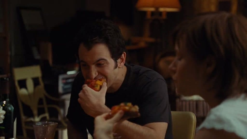 Chris Messina eating bruschetta in Julie and Julia