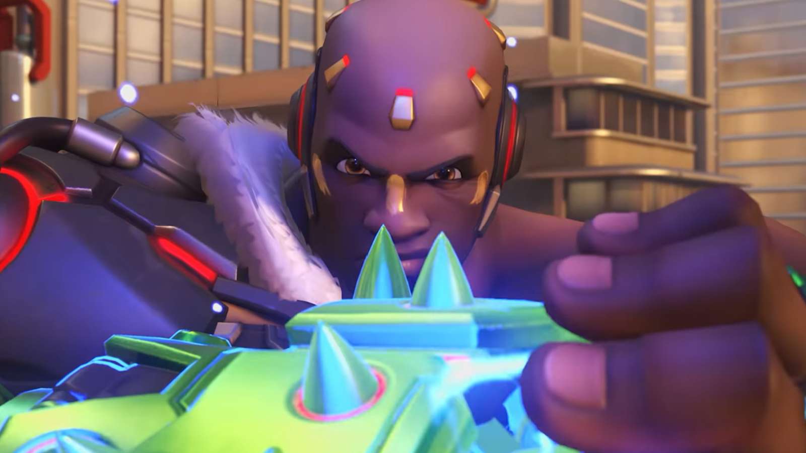 doomfist punching his palm with jade weapon skin
