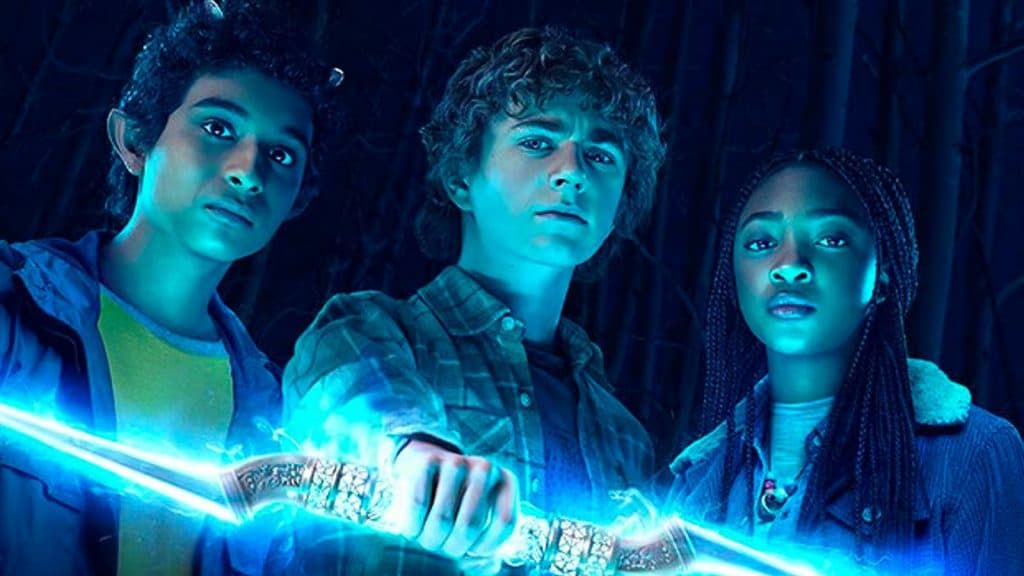 An image of the core trio of kids in Percy Jackson and the Olympians.