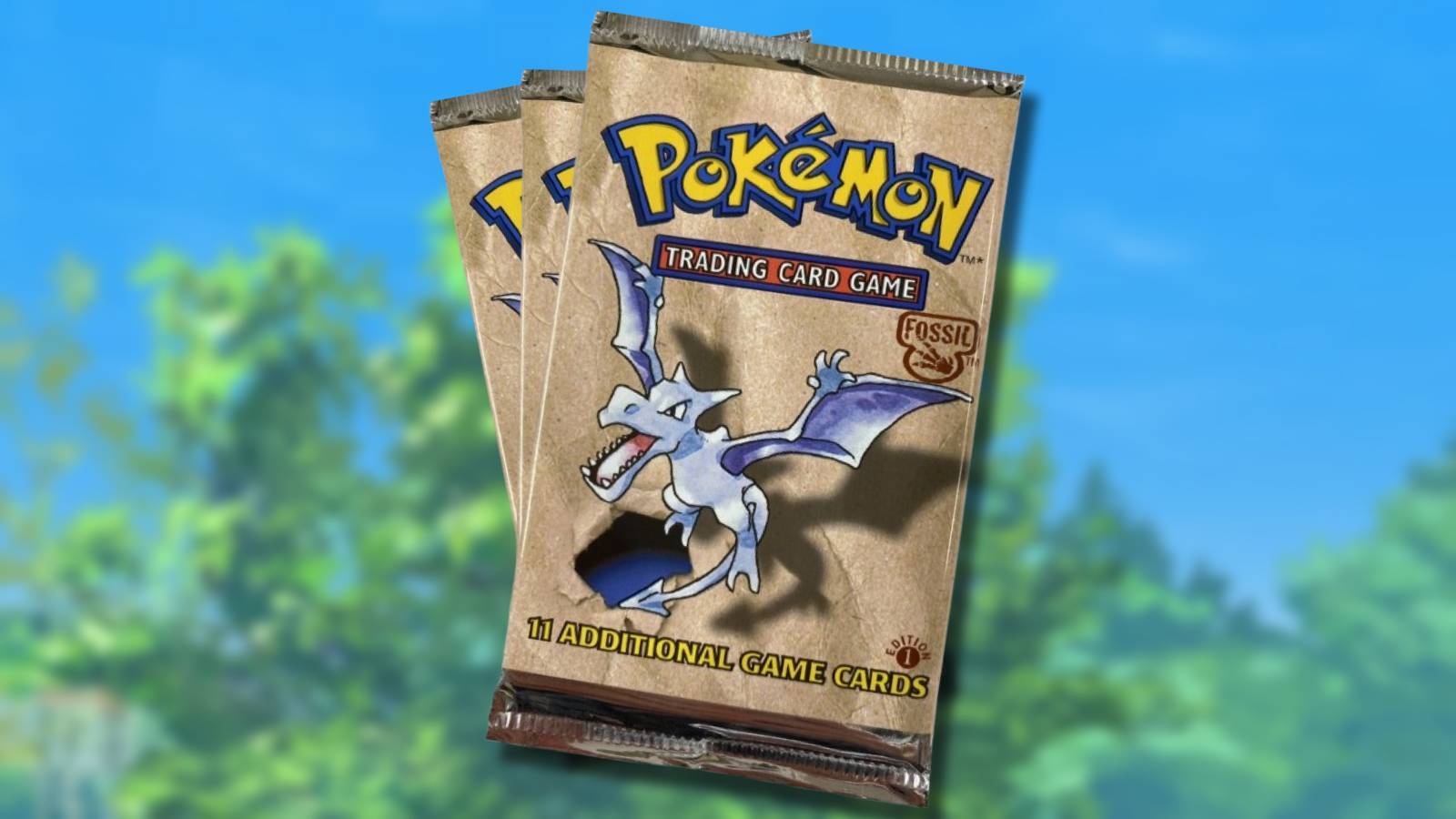 Vintage Jungle booster pack Pokemon cards with Pokemon GO background