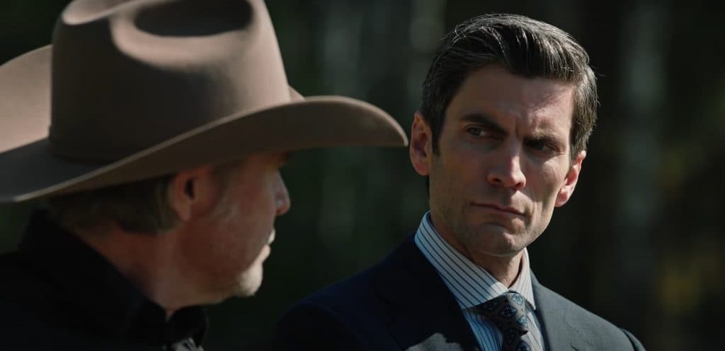 Wes Bentley as Jamie Dutton in Yellowstone with his birth father