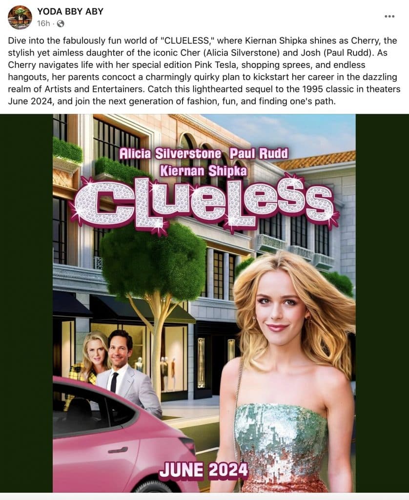A fake Facebook poster for Clueless 2, made on Facebook.