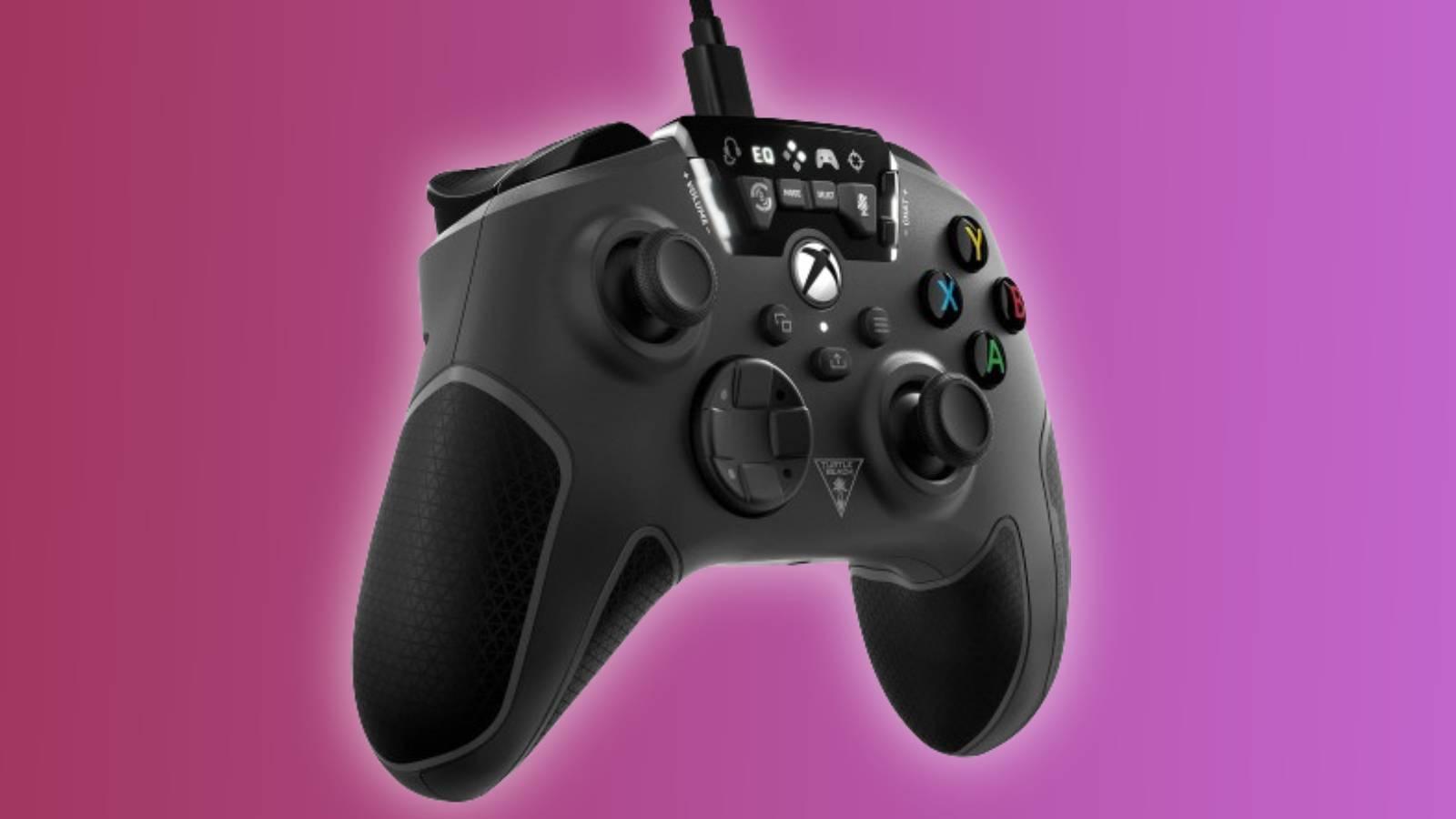 Image of the Turtle Beach Recon controller on a pink and red background.