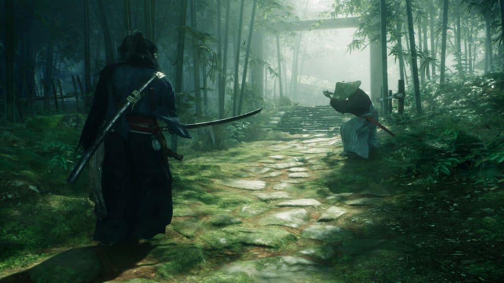 Two Ronin about to fight in a bamboo forest