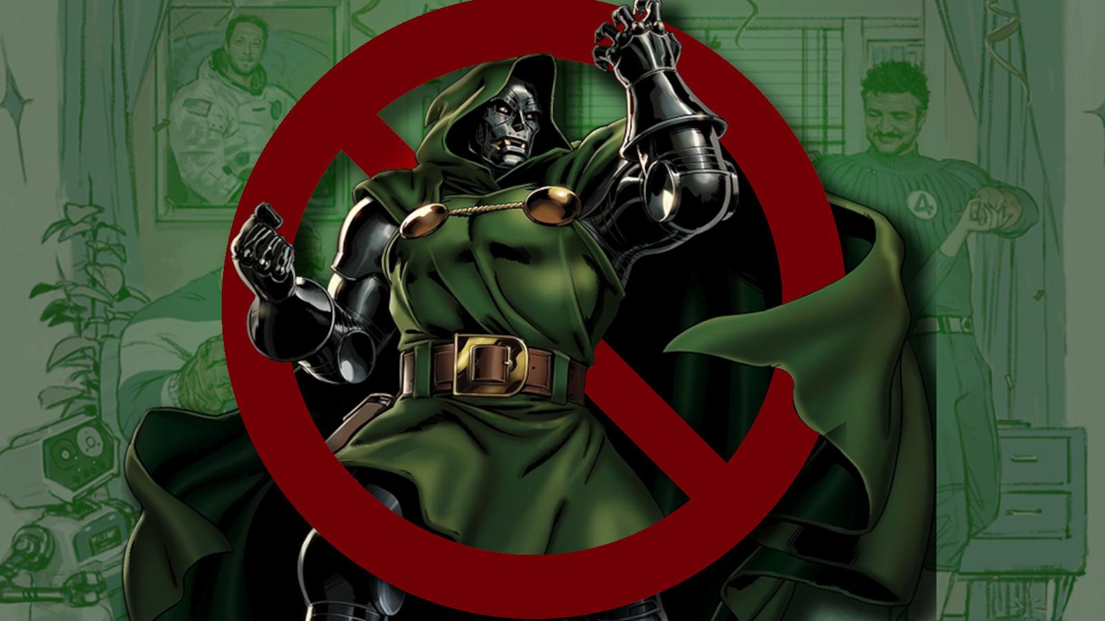 Doctor Doom with Marvel's Fantastic Four in the background.