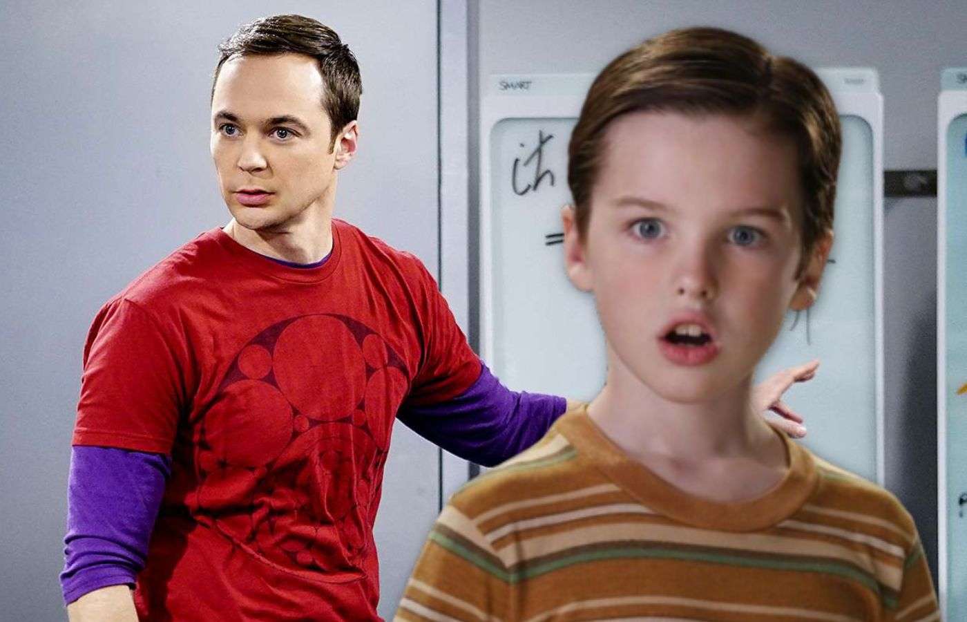 Jim Parsons and Iain Armitage as Sheldon Cooper