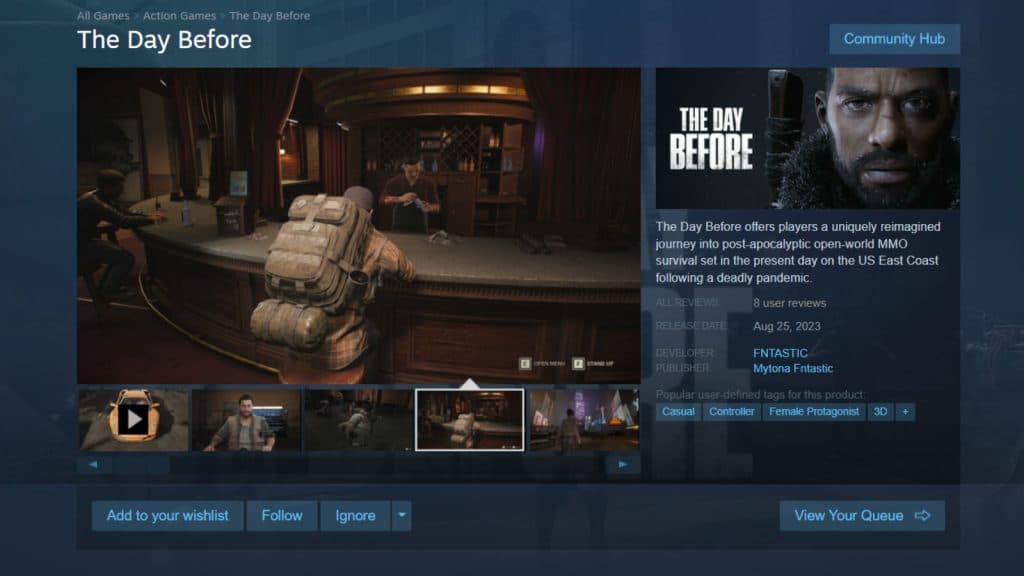 A screenshot of a fake Steam page for The Day Before