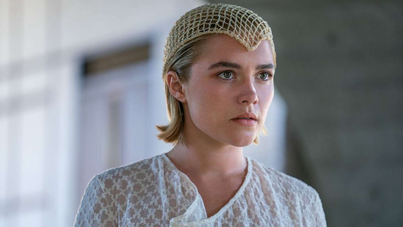 Florence Pugh looking concerned in Dune: Part II.