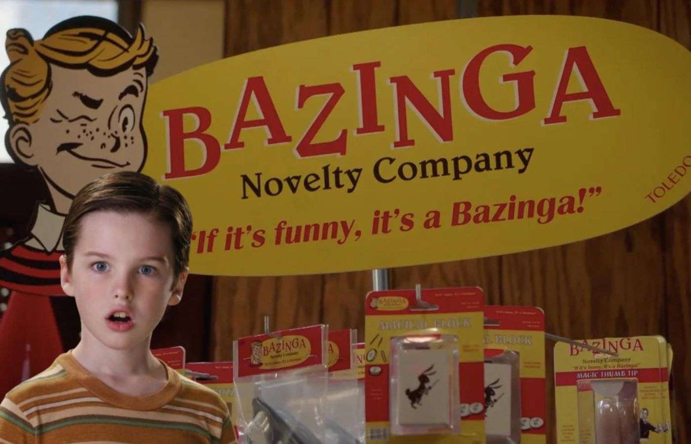 Young Sheldon and the original Bazinga sign