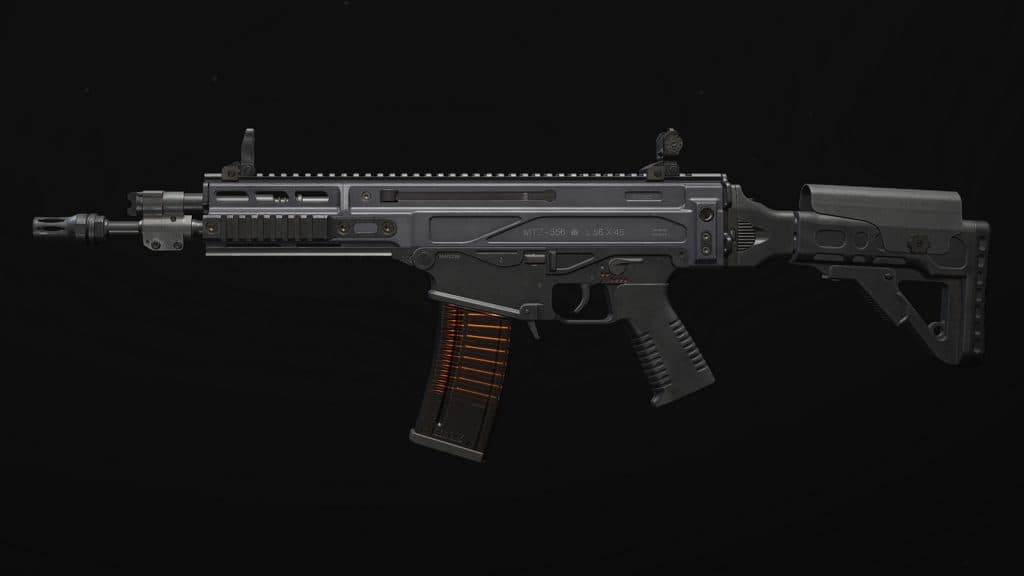 A side profile of the MTZ-556 assault rifle in Call of Duty: Warzone.