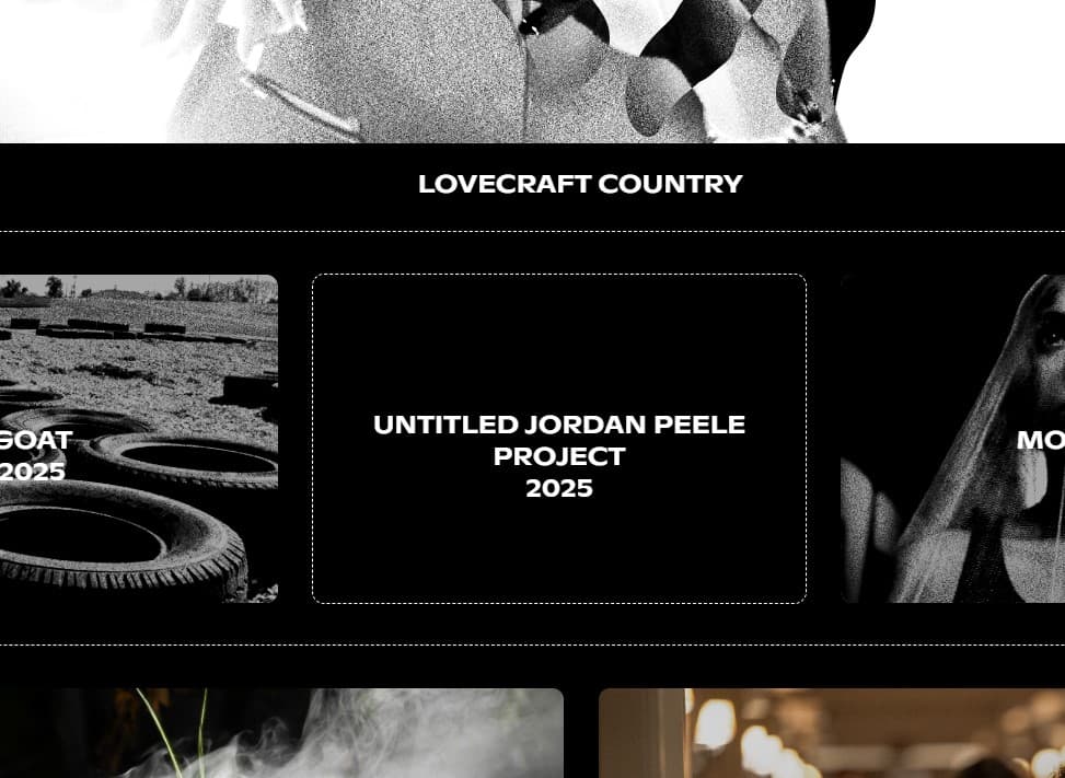 A screenshot of the Monkeypaw Productions website listing Jordan Peele's next movie