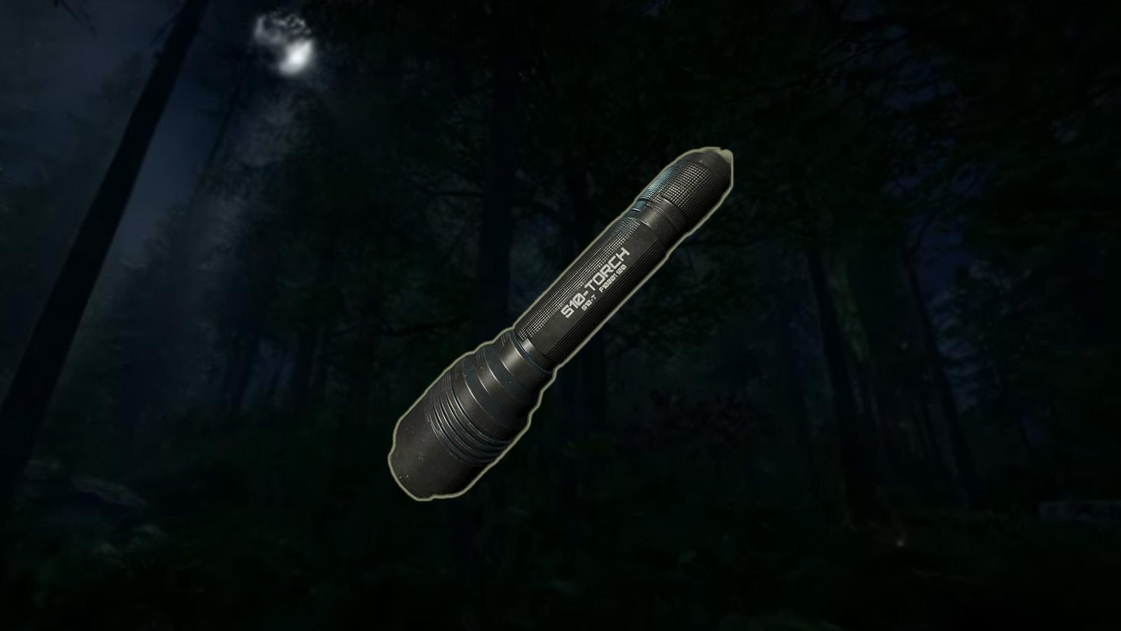 The Flashlight from Sons of the Forest with the game's night time terrain behind