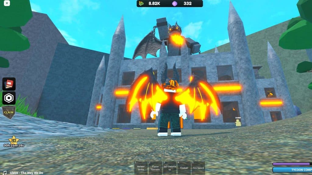 Image shows a player and their fortress in Mage Tycoon