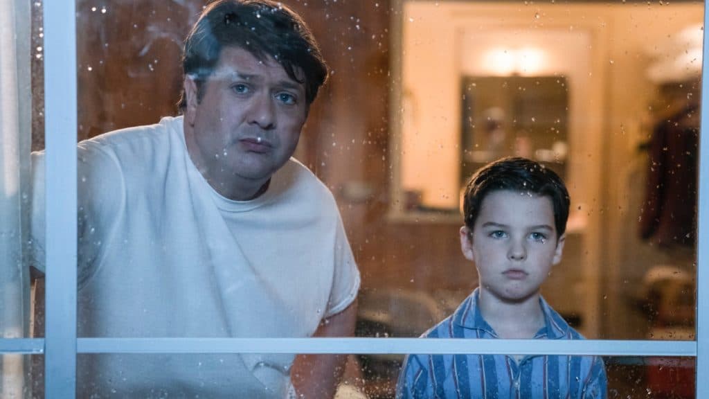 Sheldon and his father in Young Sheldon in their pjs.