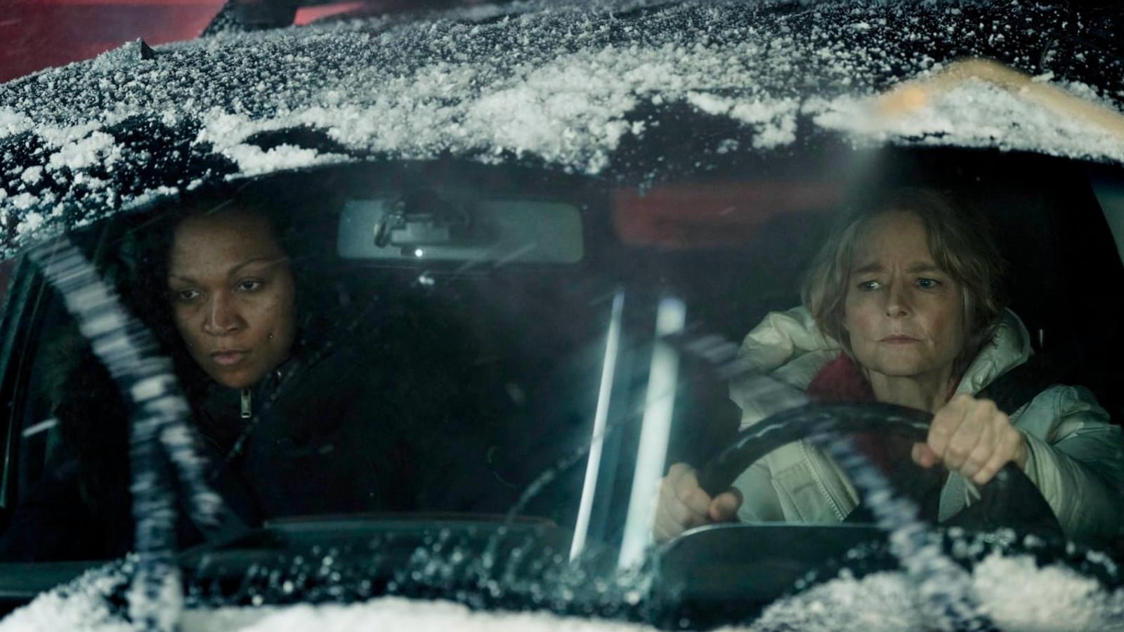 Kali Reis and Jodie Foster in a car in True Detective Season 4.