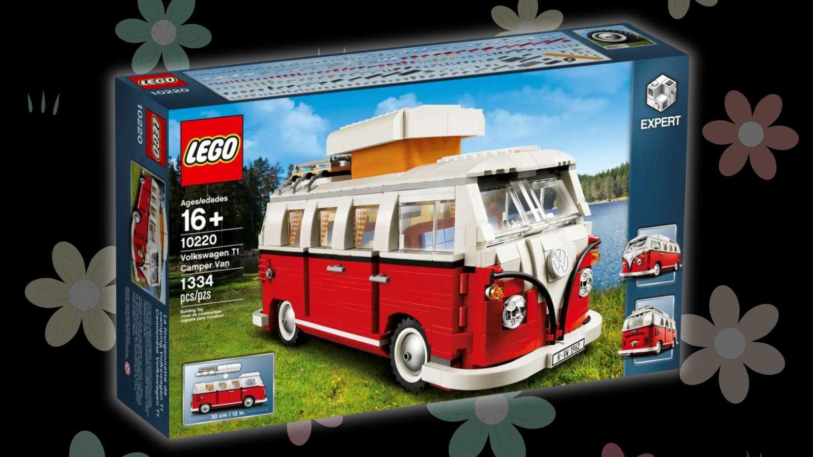 LEGO Volkswagen T1 Camper Van on a floral background