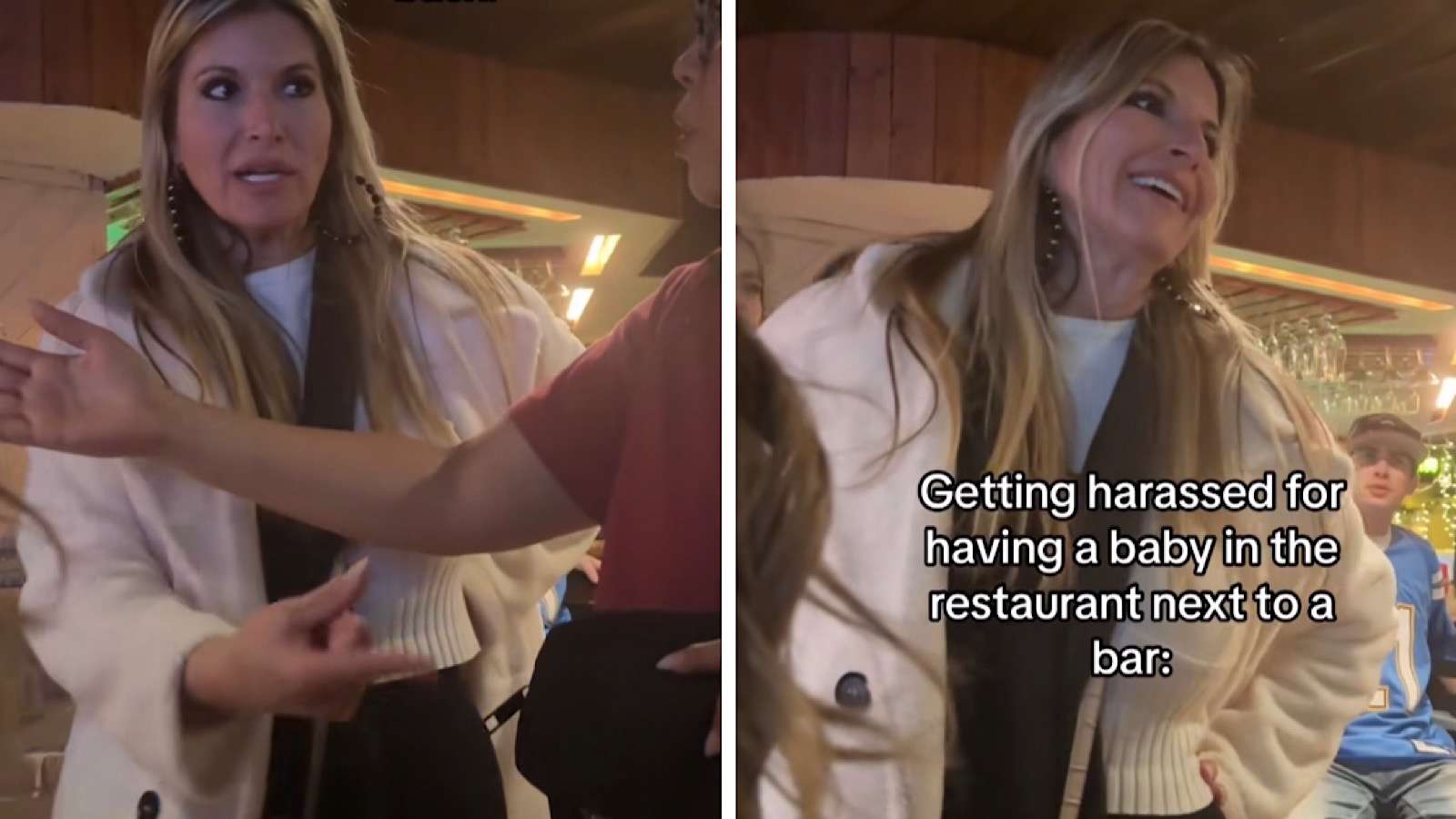woman yells at a mom while out to dinner