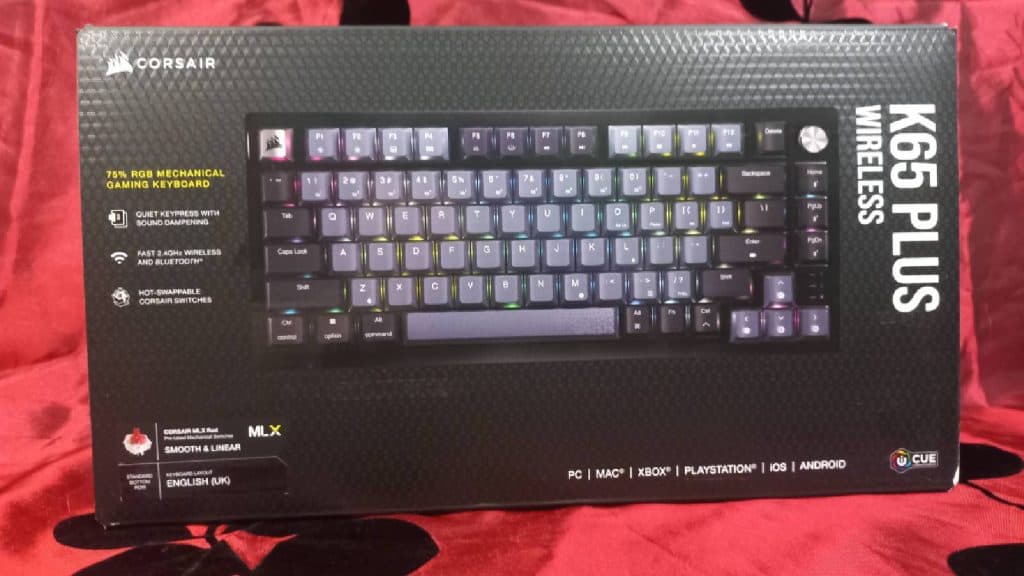 Corsair K65 Plus Wireless keyboard in box
