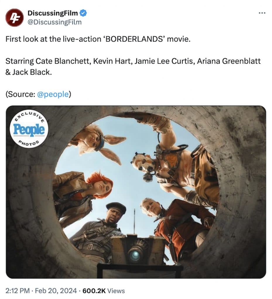 Tweet of first look at the Borderlands movie