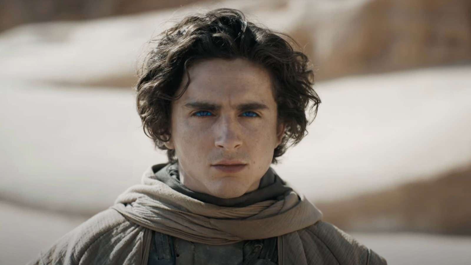 Dune: Timothée Chalamet as Paul standing in the desert and looking towards the camera