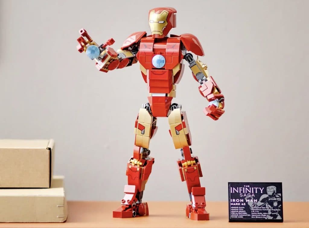 The LEGO Marvel Iron Man Figure on display