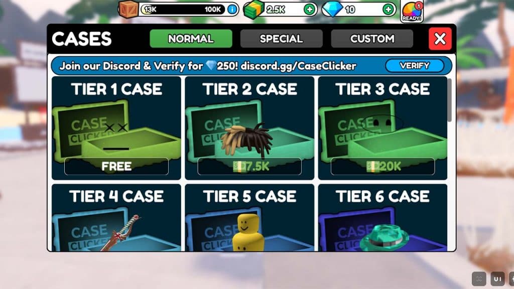 Image shows a range of cases players can open in Case Clicker